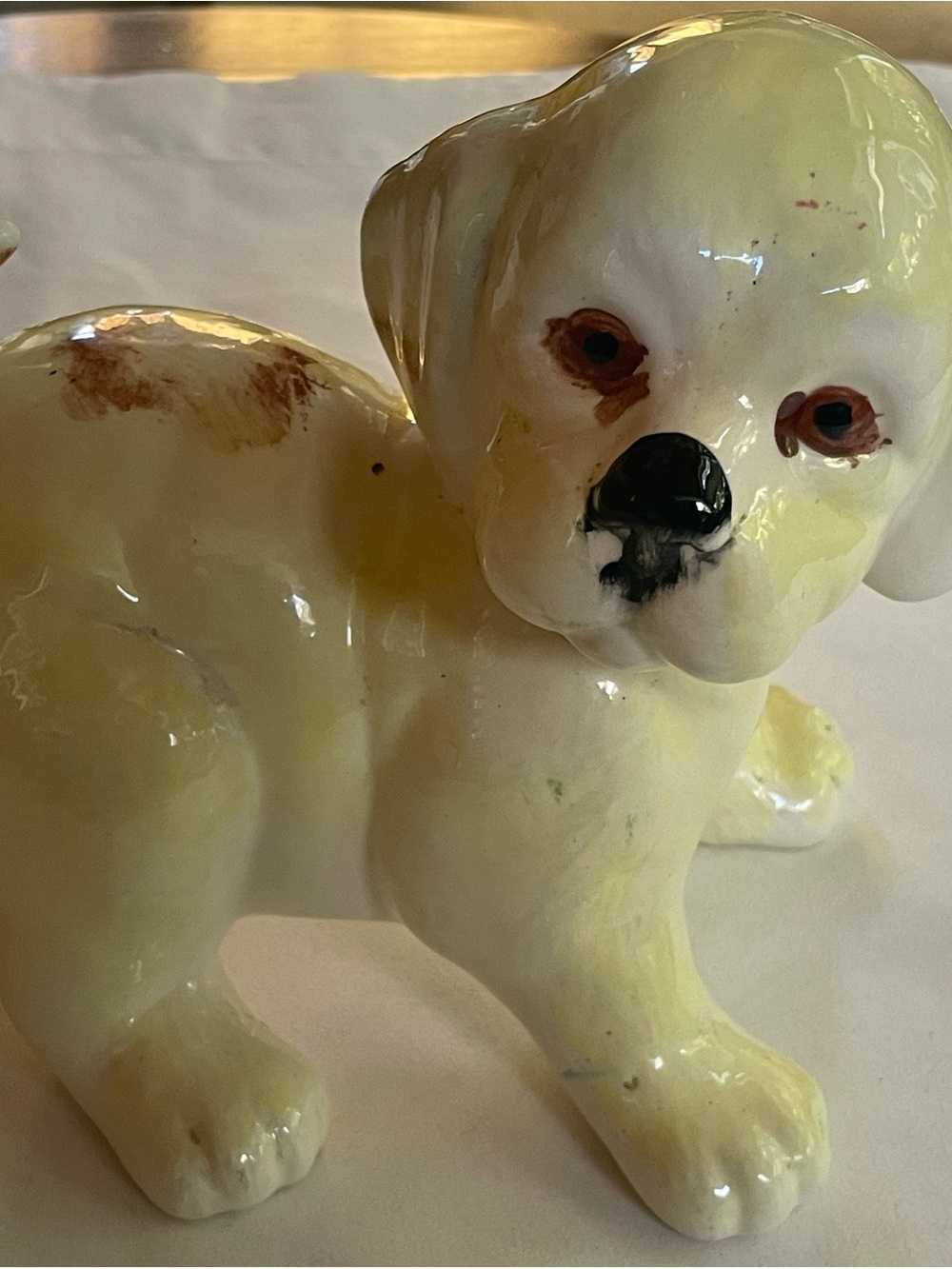 Yellow Ceramic Puppy Figurine - Decorative Dog Statue